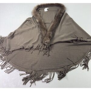 Cato Faux Fur Collar Shawls Tassels Ponchos Batwing Sleeve Sweater Cardigan Sz M